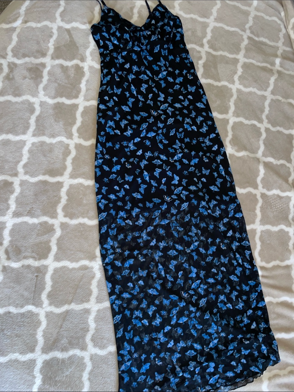 Blue Butterfly Print Slip Dress